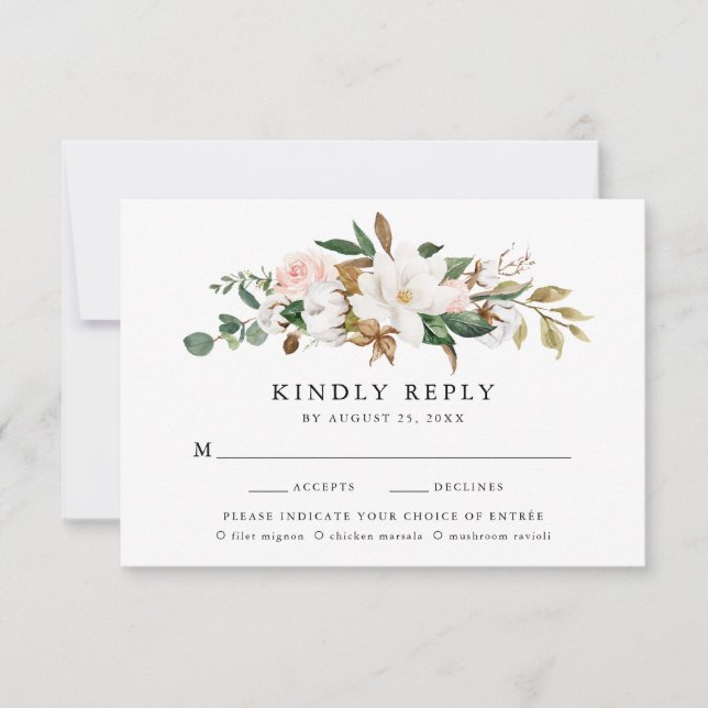 Watercolor Magnolias Wedding RSVP Card - Auswahl z Karte (Vorderseite)