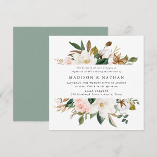 Watercolor-Magnolien   Florale Hochzeit Einladung
