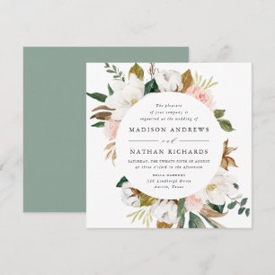 Watercolor-Magnolien   Florale Hochzeit Einladung