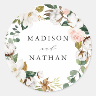 Watercolor Magnolien   Personalisierte Hochzeit Runder Aufkleber