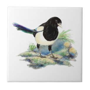 Watercolor Magpie Bird Blickfang Fliese