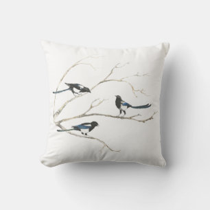 Watercolor Magpie Bird Family Kissen