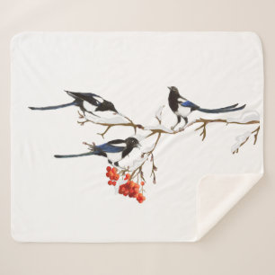 Watercolor Magpie Familienfreunde Tree Berry Winte Sherpadecke