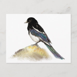 Watercolor Magpie Garden Postkarte