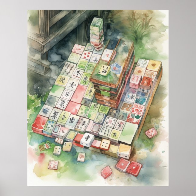Watercolor Mahjong Art Poster (Vorne)