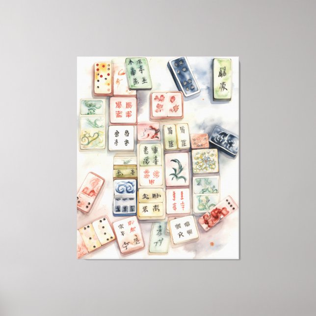 Watercolor Mahjong Art Print Leinwanddruck (Vorderseite)