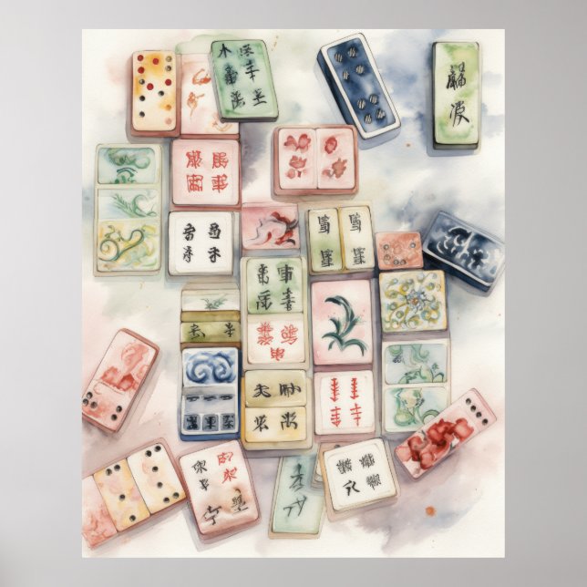 Watercolor Mahjong Art Print Poster (Vorne)