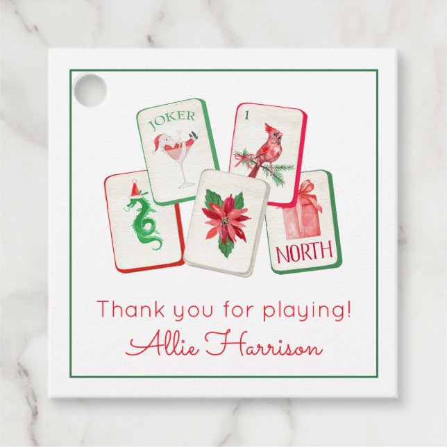 Watercolor Mahjong Christmas Tiles Enclosure Geschenkanhänger (Vorderseite)