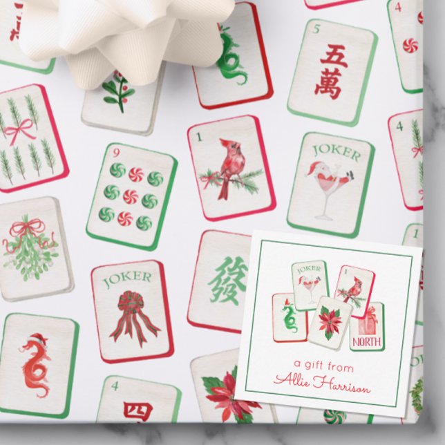 Watercolor Mahjong Christmas Tiles Enclosure Mitteilungskarte (Von Creator hochgeladen)