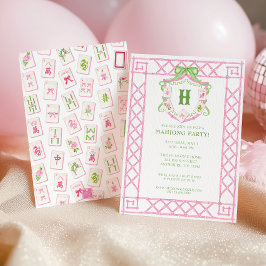 Watercolor Mahjong Monogram Crest Bamboo Party Einladung