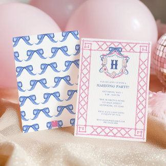 Watercolor Mahjong Monogram Crest Bamboo Party Einladung