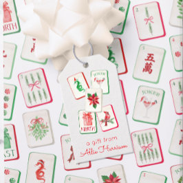 Watercolor Mahjong Red & Green Christmas Tiles Geschenkanhänger
