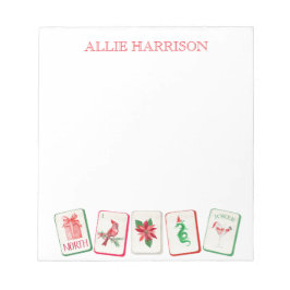 Watercolor Mahjong Red & Green Christmas Tiles Notizblock