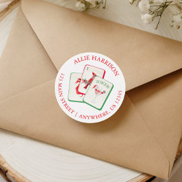 Watercolor Mahjong Red & Green Christmas Tiles Runder Aufkleber