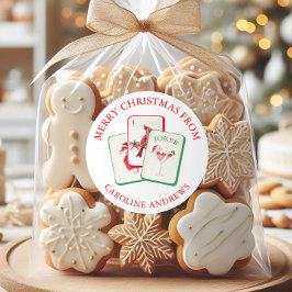 Watercolor Mahjong Red & Green Christmas Tiles Runder Aufkleber