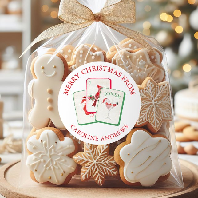 Watercolor Mahjong Red & Green Christmas Tiles Runder Aufkleber (Von Creator hochgeladen)