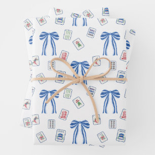 Watercolor Mahjong Tiles & Bows Geschenkpapier Set