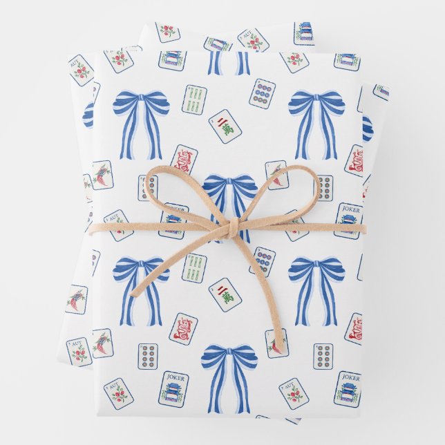Watercolor Mahjong Tiles & Bows Geschenkpapier Set (Beispiel)