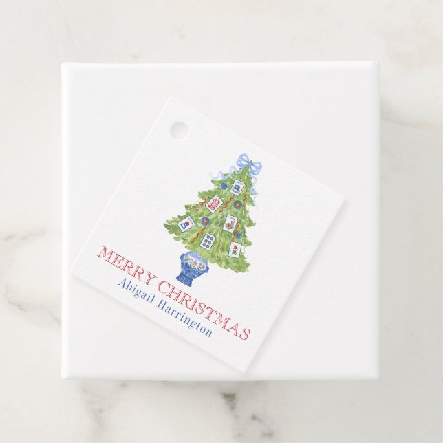 Watercolor Mahjong Weihnachtsbaum Geschenkanhänger (Beispiel)