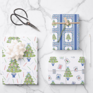 Watercolor Mahjong Weihnachtsbaum Geschenkpapier Set
