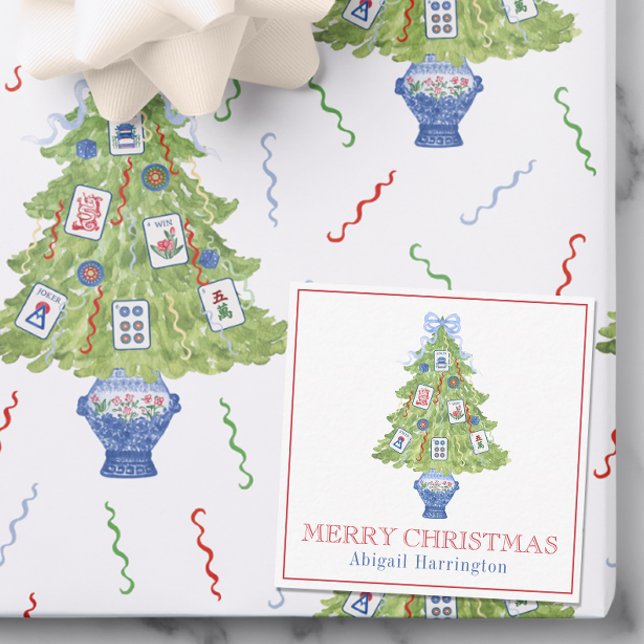 Watercolor Mahjong Weihnachtsbaum Mitteilungskarte (Von Creator hochgeladen)