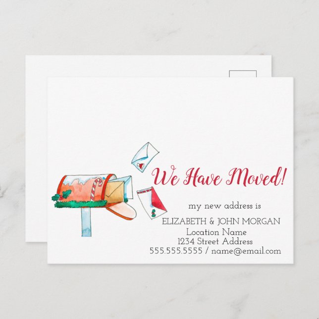 Watercolor Mailbox Weihnachten Wir haben verschobe Ankündigungspostkarte (Vorne/Hinten)