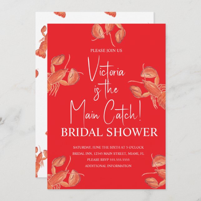 Watercolor Main Catch Lobster Bridal Shower Einladung (Vorne/Hinten)