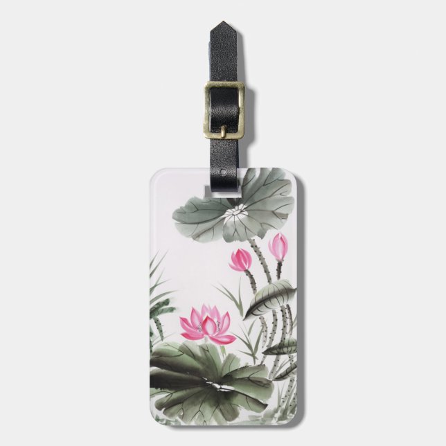 Watercolor-Malerei der Lotos-Blume Gepäckanhänger (Vorderseite vertikal)