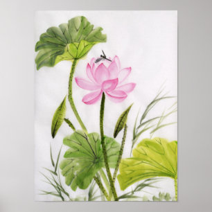 Watercolor-Malerei der Lotos-Blume Poster