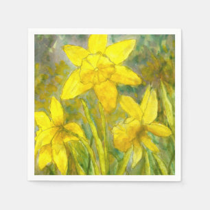 Watercolor-Malerei, gelbe Blumen-Kunst, Narzissen Serviette