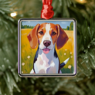 Watercolor-Malerei von Beagle-Hund Haustier Ornament Aus Metall
