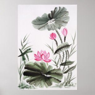 Watercolor-Malerei von Lotos-Blume 2 Poster