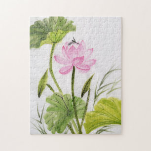 Watercolor-Malerei von Lotos-Blume 2 Puzzle