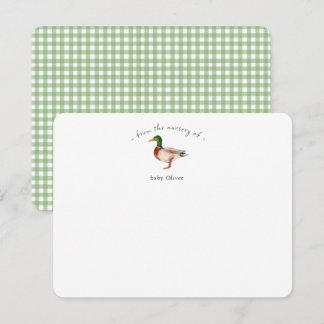 Watercolor Mallard Duck Baby Thank You card Dankeskarte