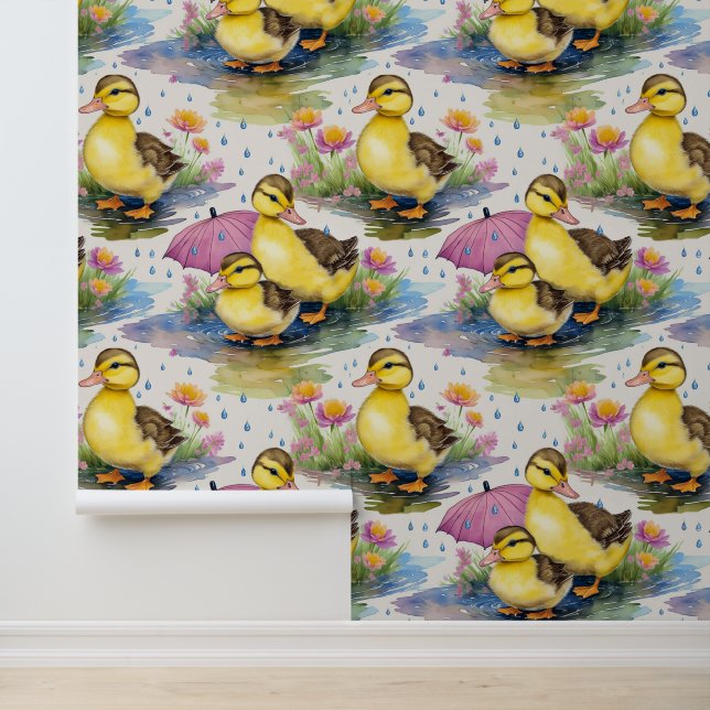 Watercolor Mallard Ducklings Tapete (Anwendung)