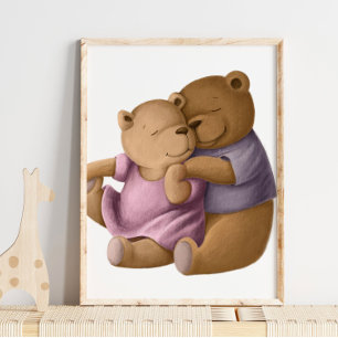 Watercolor-Mama und Daddy-Bär   Bären-Wandbild Poster