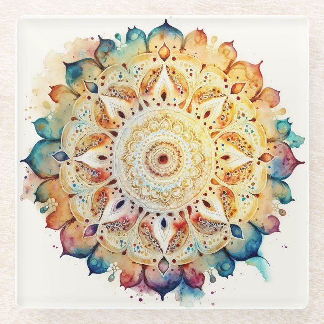 Watercolor Mandala Glasuntersetzer (Vorderseite)