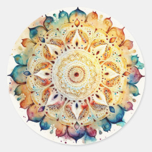 Watercolor Mandala Runder Aufkleber