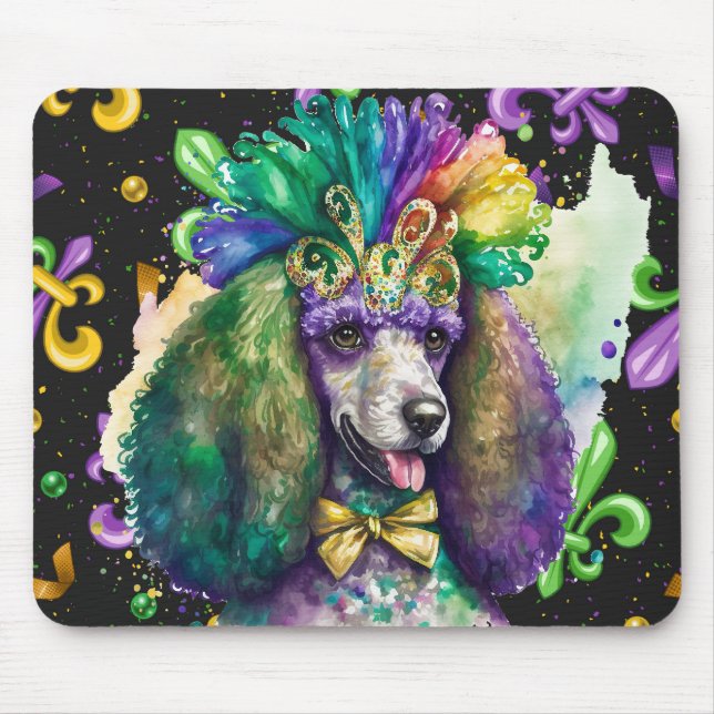 WATERCOLOR MARDI GRAS FRENCH POODLE DOG MOUSEPAD (Vorne)