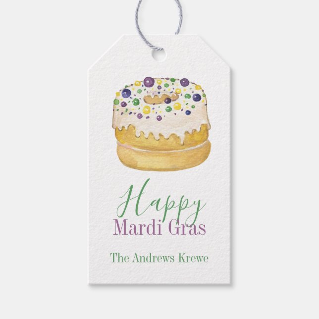 Watercolor Mardi Gras King Cake Geschenkanhänger (Vorderseite)