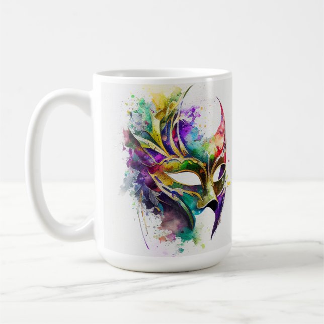WATERCOLOR MARDI GRAS MASKS & FEATHERS KAFFEETASSE (Links)