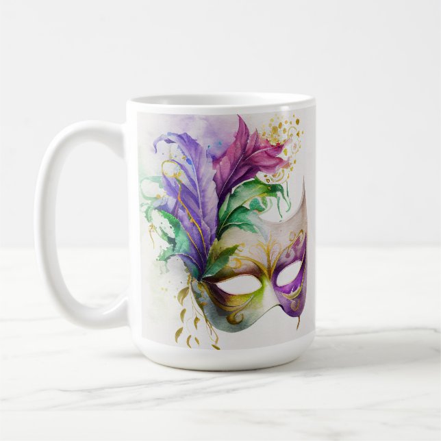 WATERCOLOR MARDI GRAS MASKS & FEATHERS KAFFEETASSE (Links)