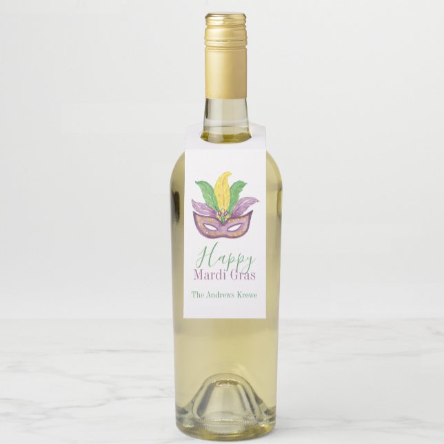 Watercolor Mardi Gras Masks King Cake Crown Flaschenanhänger (Von Creator hochgeladen)