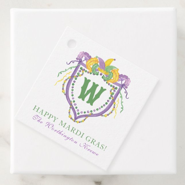 Watercolor Mardi Gras Monogram Crest Geschenkanhänger (Von Creator hochgeladen)