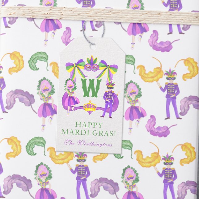 Watercolor Mardi Gras Monogram Crest Geschenkanhänger (Von Creator hochgeladen)
