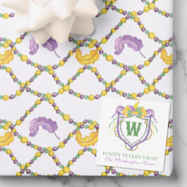 Watercolor Mardi Gras Monogram Crest Mitteilungskarte