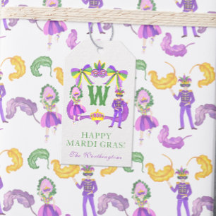 Watercolor Mardi Gras Monogramm-Wappen Geschenkanhänger