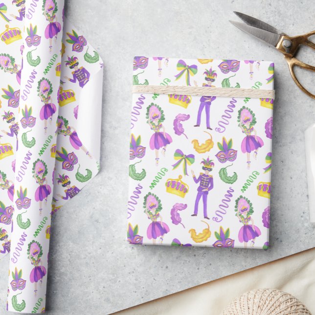 Watercolor Mardi Gras Party Geschenkpapier (Von Creator hochgeladen)
