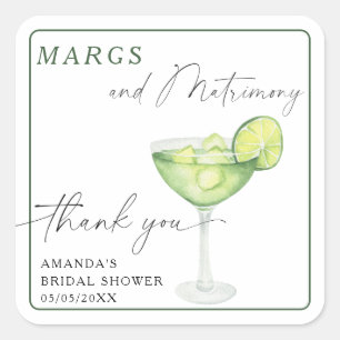 Watercolor Margarita Danke Brautparty Quadratischer Aufkleber