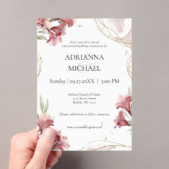 Watercolor Maroon Floral Wedding Invitation Acryleinladungen (Insitu (Handheld))